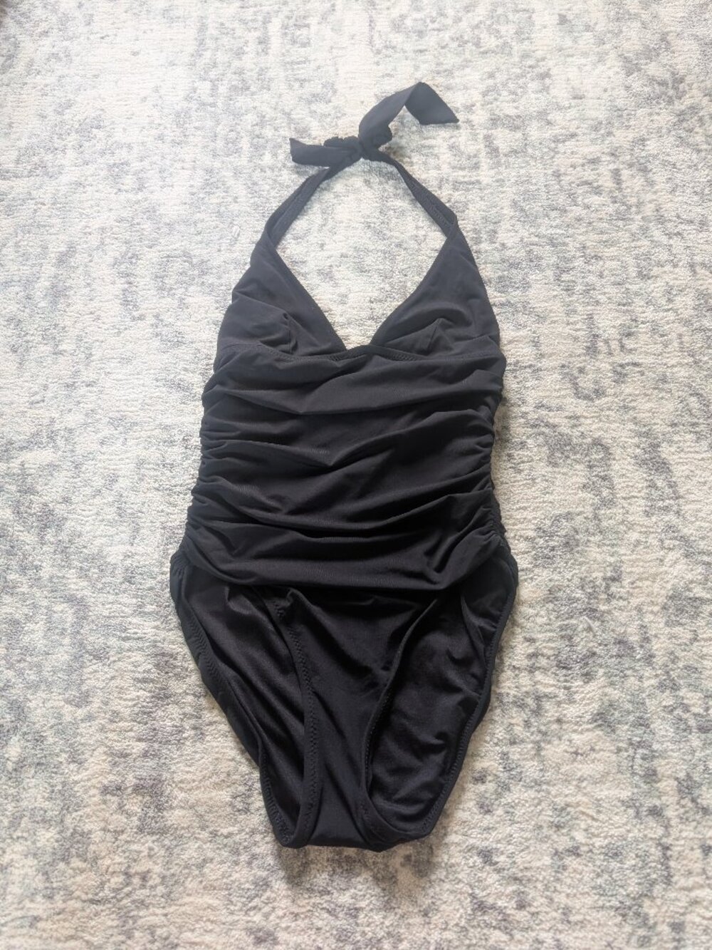 DKNY Black Halter One Piece Swimsuit Ruched Tummy Control Size 6